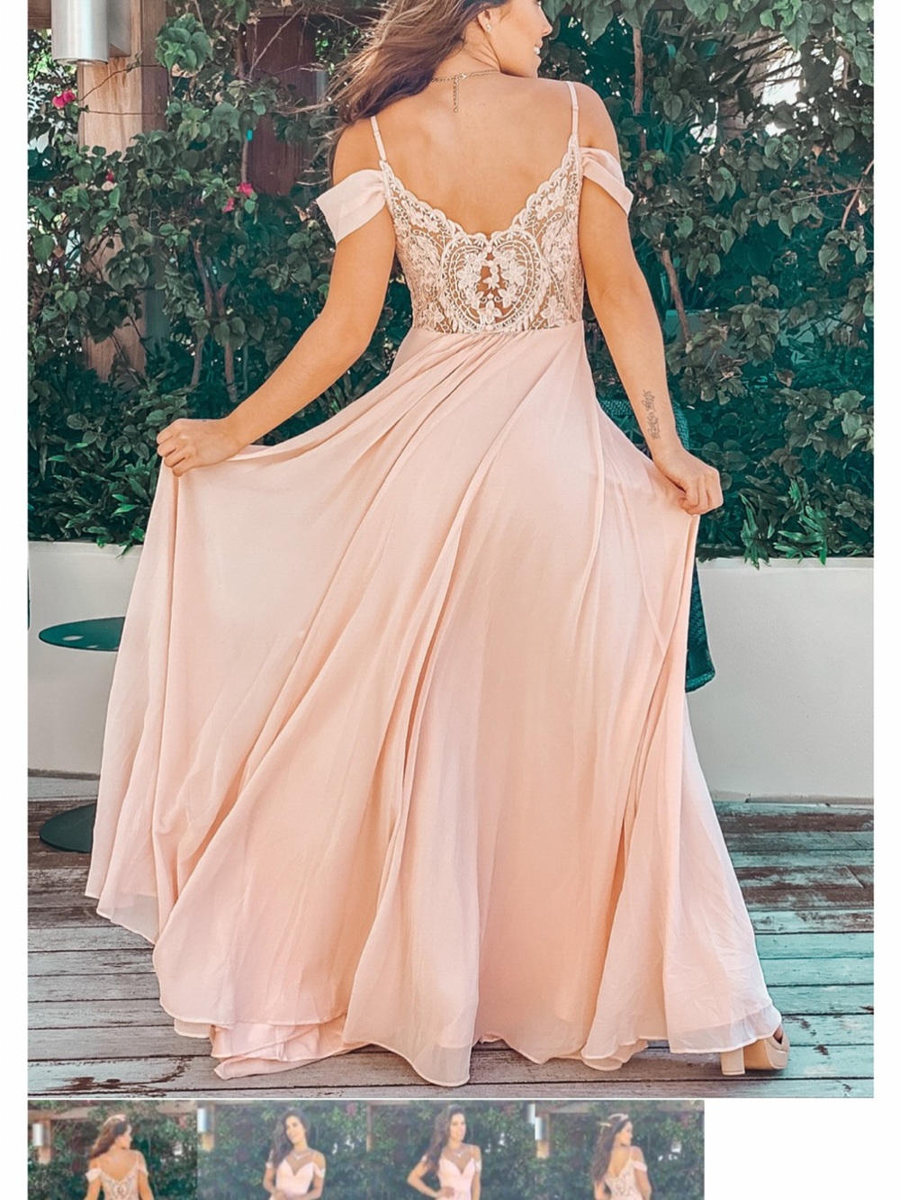 Blush Off Shoulder Maxi Dress with Lace Back